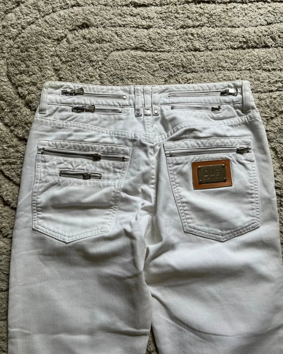 SS2008 Dolce & Gabbana Rebel Zipper White Pants Wodoafy 3
