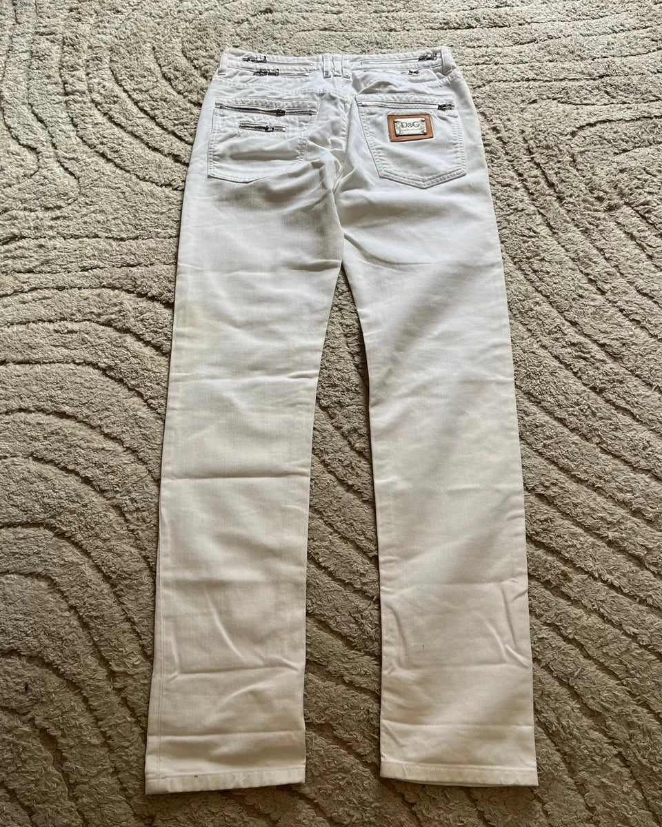SS2008 Dolce & Gabbana Rebel Zipper White Pants Wodoafy 4