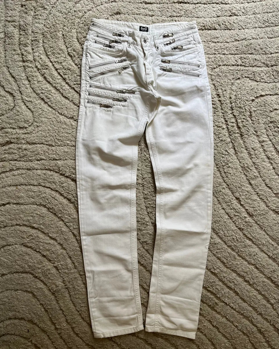 SS2008 Dolce & Gabbana Rebel Zipper White Pants Wodoafy 5