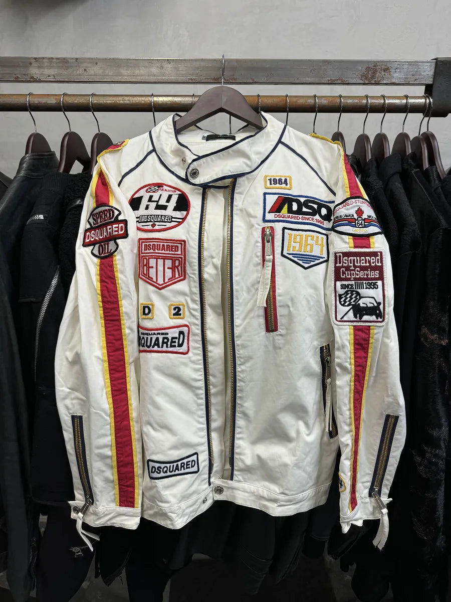 SS2008 DSquared2 White & Red Patchwork Racing Jacket (M) VFsevNF 0