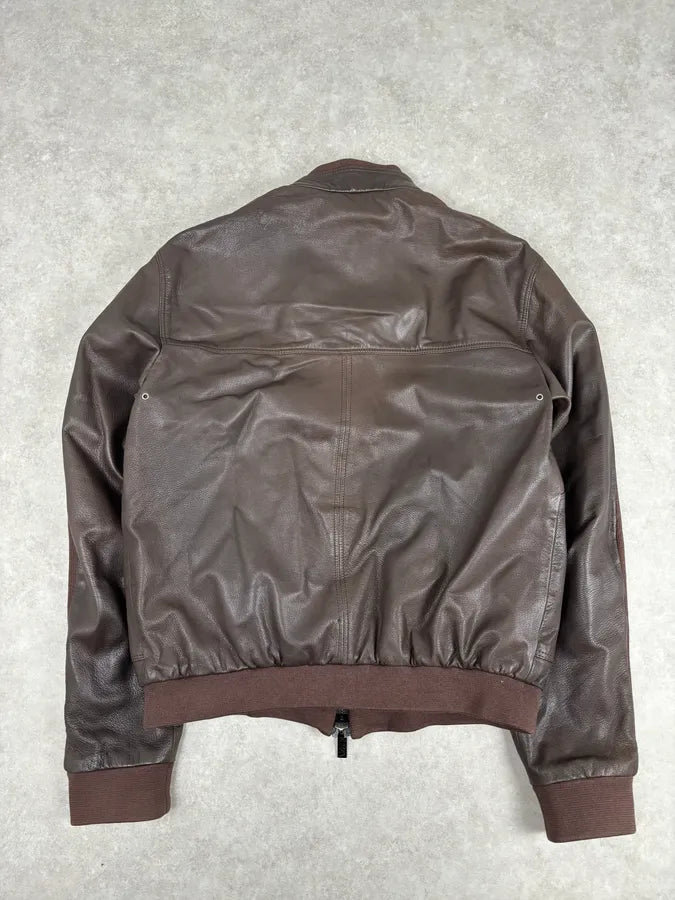 SS2008 Emporio Armani Brown Lined Leather Biker Jacket pbyMwin 4