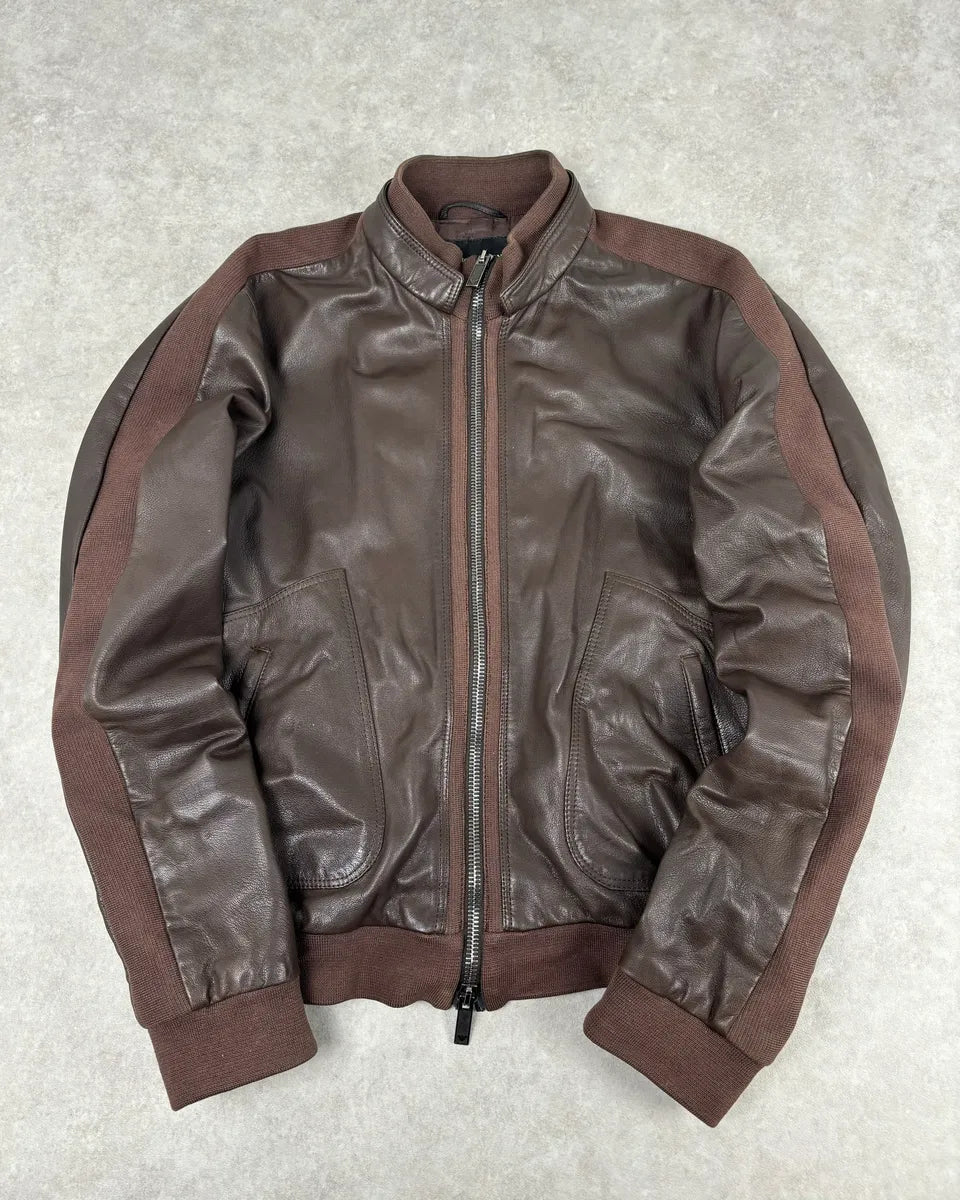 SS2008 Emporio Armani Brown Lined Leather Biker Jacket pbyMwin 0