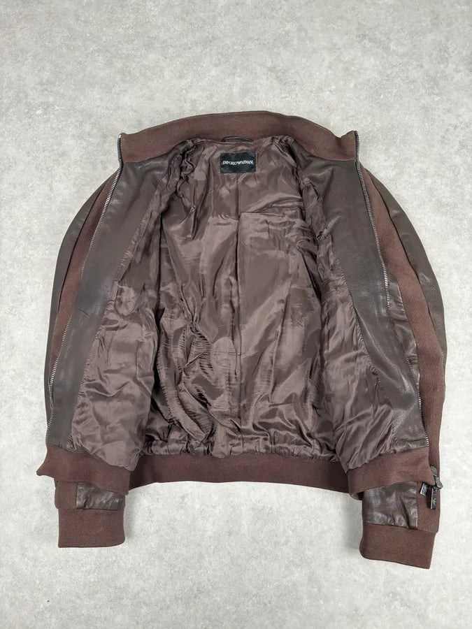 SS2008 Emporio Armani Brown Lined Leather Biker Jacket pbyMwin 6