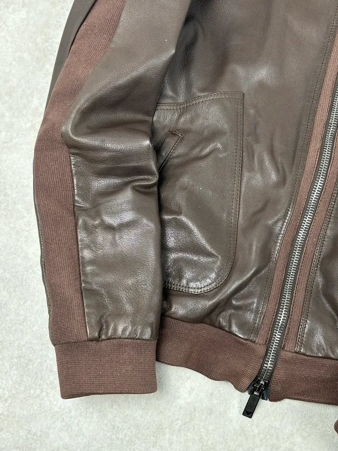 SS2008 Emporio Armani Brown Lined Leather Biker Jacket pbyMwin 7