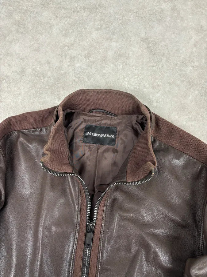 SS2008 Emporio Armani Brown Lined Leather Biker Jacket pbyMwin 9