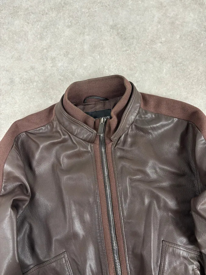 SS2008 Emporio Armani Brown Lined Leather Biker Jacket pbyMwin 3