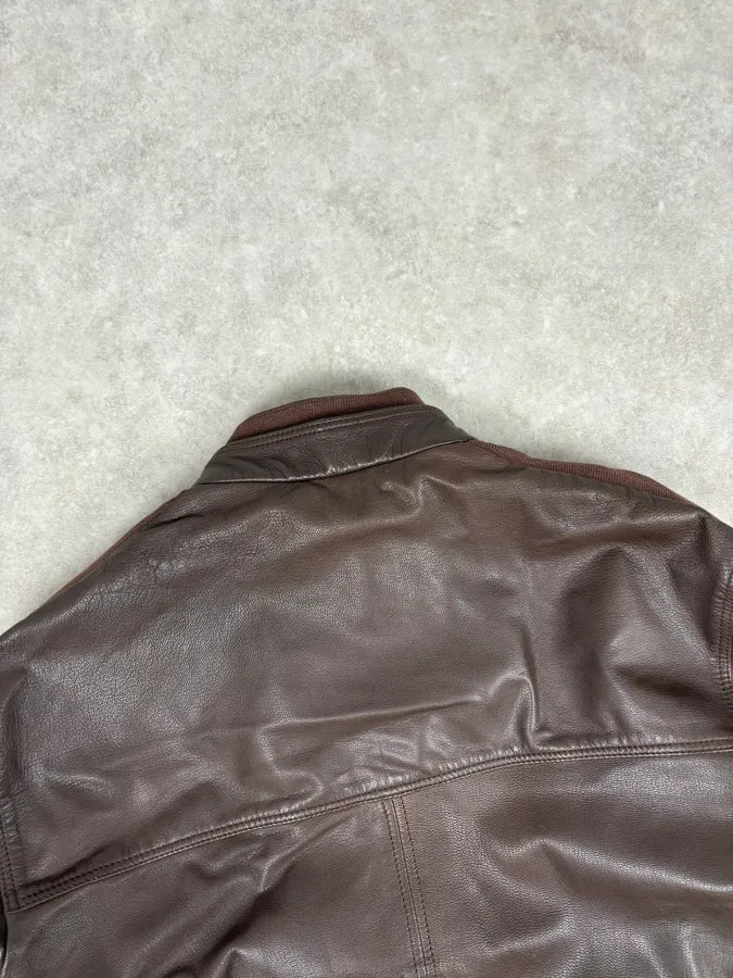 SS2008 Emporio Armani Brown Lined Leather Biker Jacket pbyMwin 5