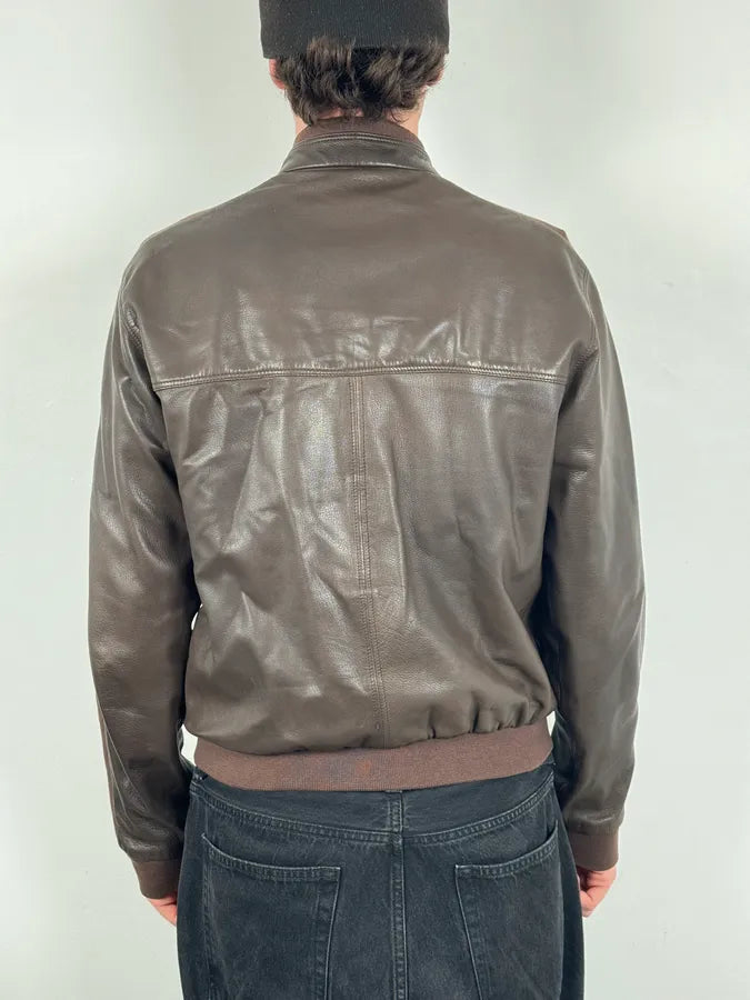 SS2008 Emporio Armani Brown Lined Leather Biker Jacket pbyMwin 2