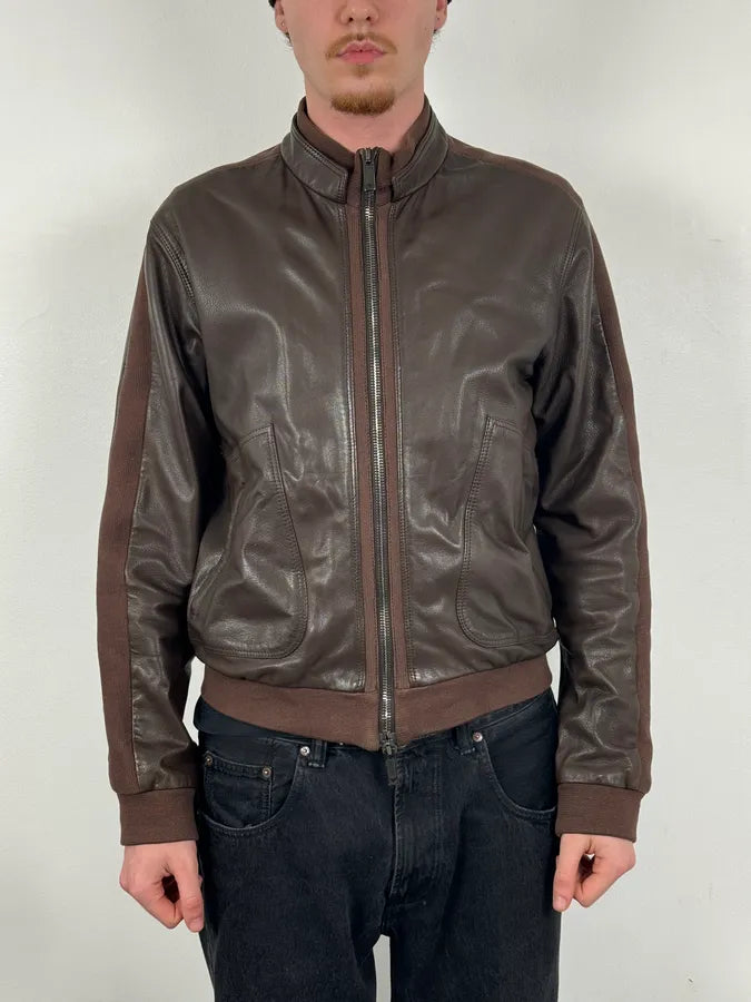 SS2008 Emporio Armani Brown Lined Leather Biker Jacket pbyMwin 1
