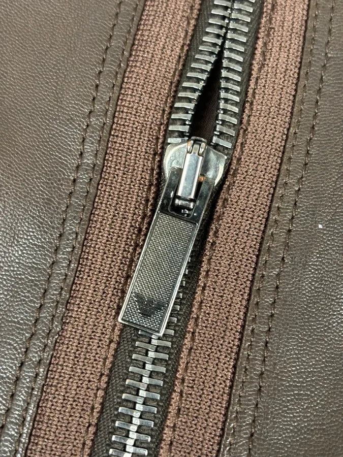 SS2008 Emporio Armani Brown Lined Leather Biker Jacket pbyMwin 8