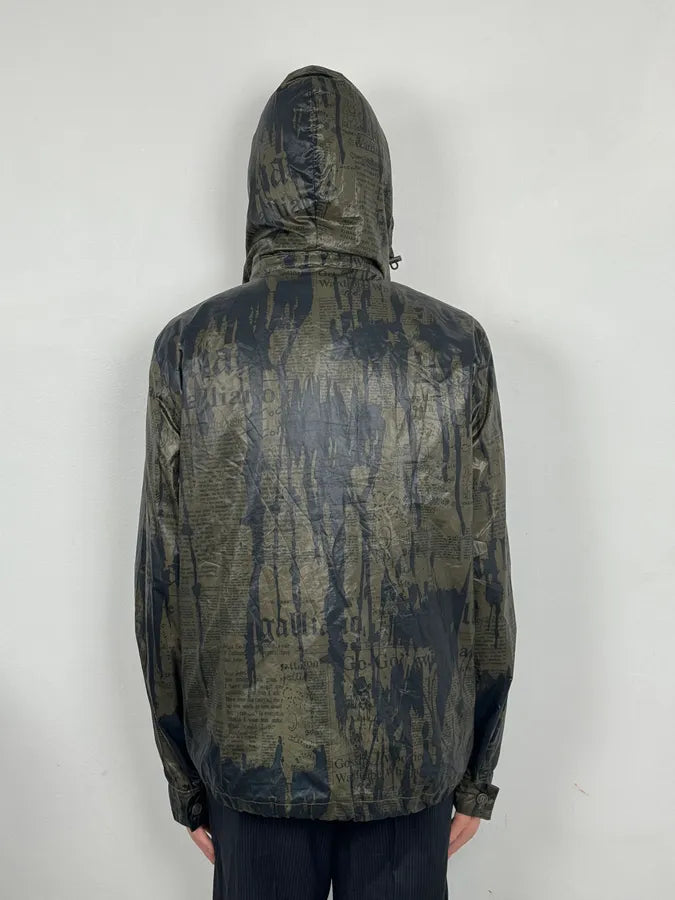SS2008 Galliano 2 in 1 Khaki Brown & Black Newspaper Windbreaker Jacket BjXopDW 2