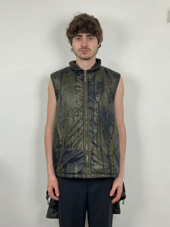 SS2008 Galliano 2 in 1 Khaki Brown & Black Newspaper Windbreaker Jacket BjXopDW 3