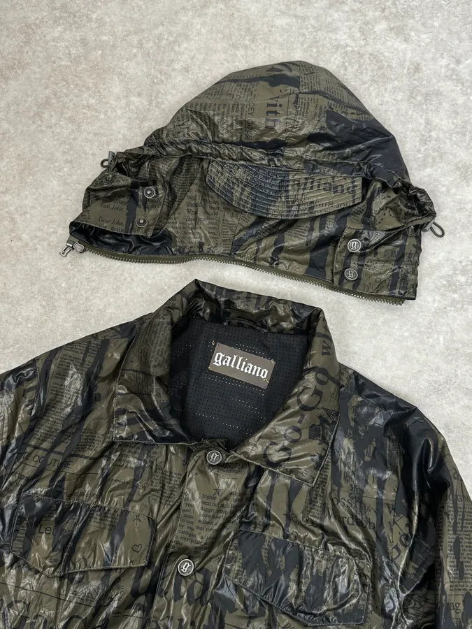 SS2008 Galliano 2 in 1 Khaki Brown & Black Newspaper Windbreaker Jacket BjXopDW 11