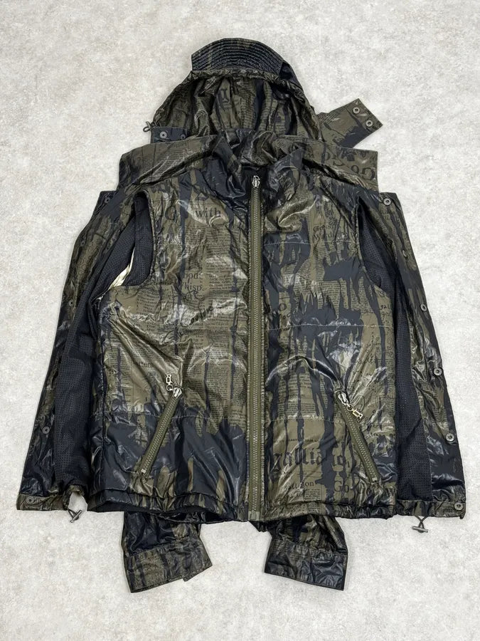 SS2008 Galliano 2 in 1 Khaki Brown & Black Newspaper Windbreaker Jacket BjXopDW 5