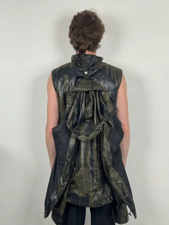 SS2008 Galliano 2 in 1 Khaki Brown & Black Newspaper Windbreaker Jacket BjXopDW 4