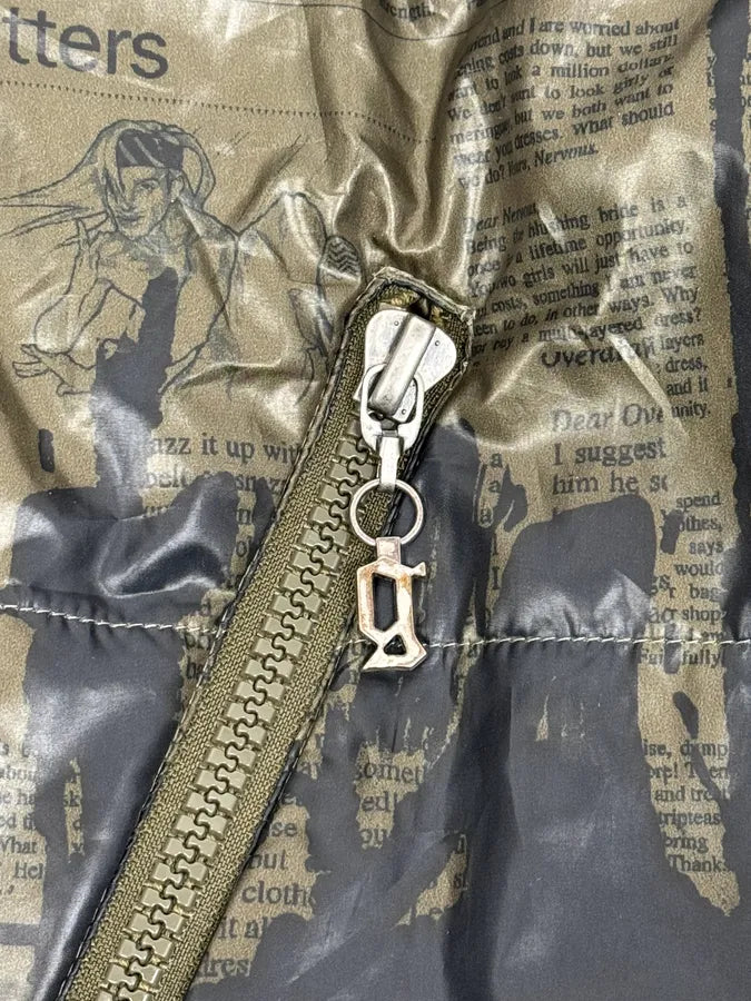 SS2008 Galliano 2 in 1 Khaki Brown & Black Newspaper Windbreaker Jacket BjXopDW 15