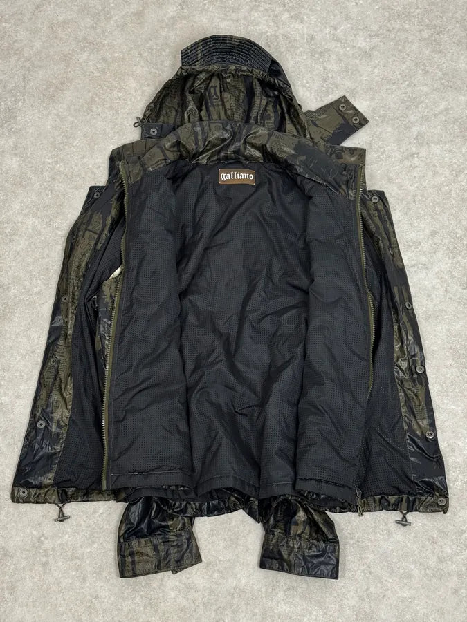 SS2008 Galliano 2 in 1 Khaki Brown & Black Newspaper Windbreaker Jacket BjXopDW 6