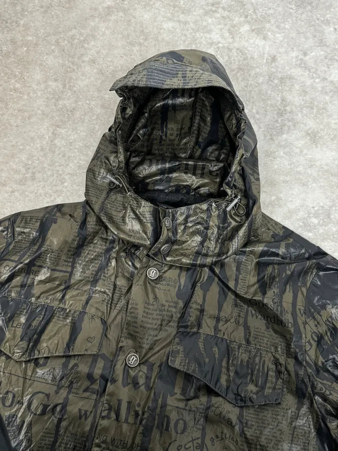 SS2008 Galliano 2 in 1 Khaki Brown & Black Newspaper Windbreaker Jacket BjXopDW 9