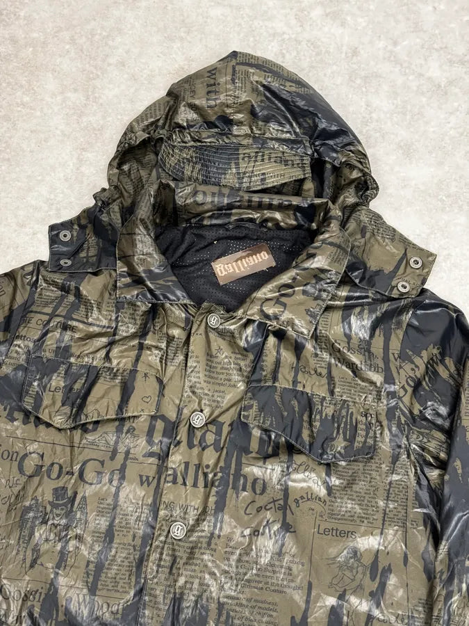 SS2008 Galliano 2 in 1 Khaki Brown & Black Newspaper Windbreaker Jacket BjXopDW 10