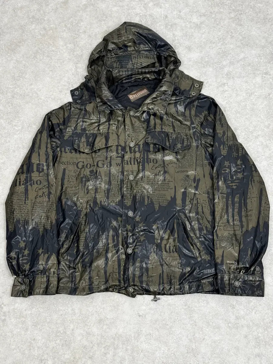 SS2008 Galliano 2 in 1 Khaki Brown & Black Newspaper Windbreaker Jacket BjXopDW 0