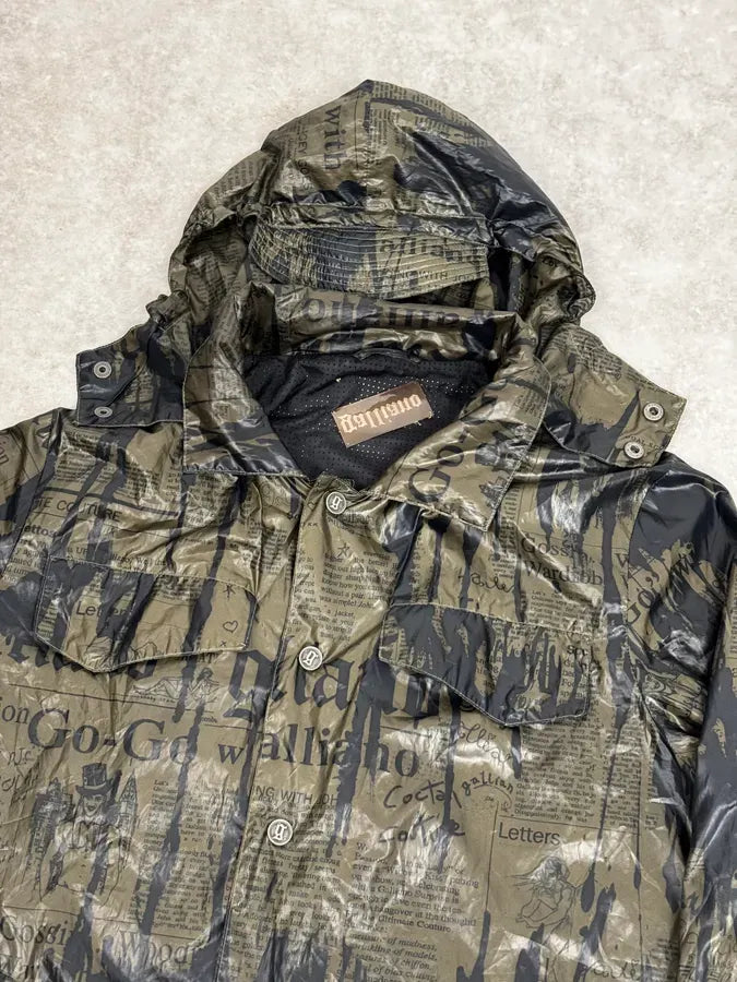 SS2008 Galliano 2 in 1 Khaki Brown & Black Newspaper Windbreaker Jacket BjXopDW 10