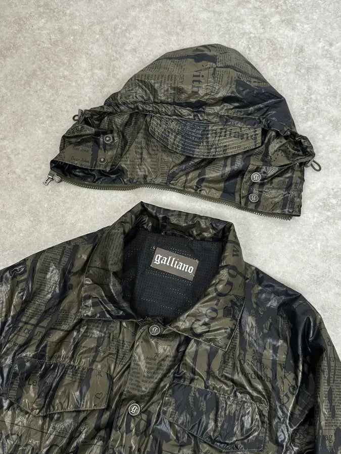 SS2008 Galliano 2 in 1 Khaki Brown & Black Newspaper Windbreaker Jacket BjXopDW 11