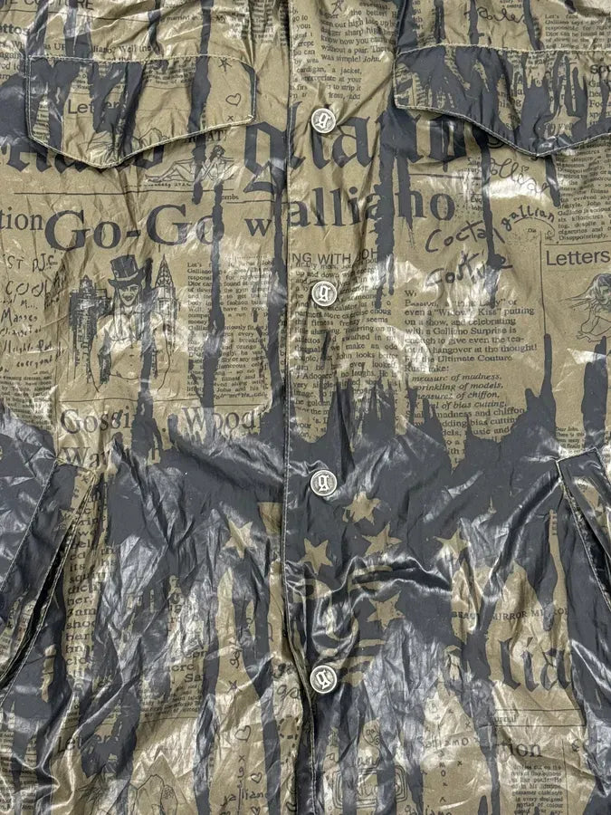 SS2008 Galliano 2 in 1 Khaki Brown & Black Newspaper Windbreaker Jacket BjXopDW 14