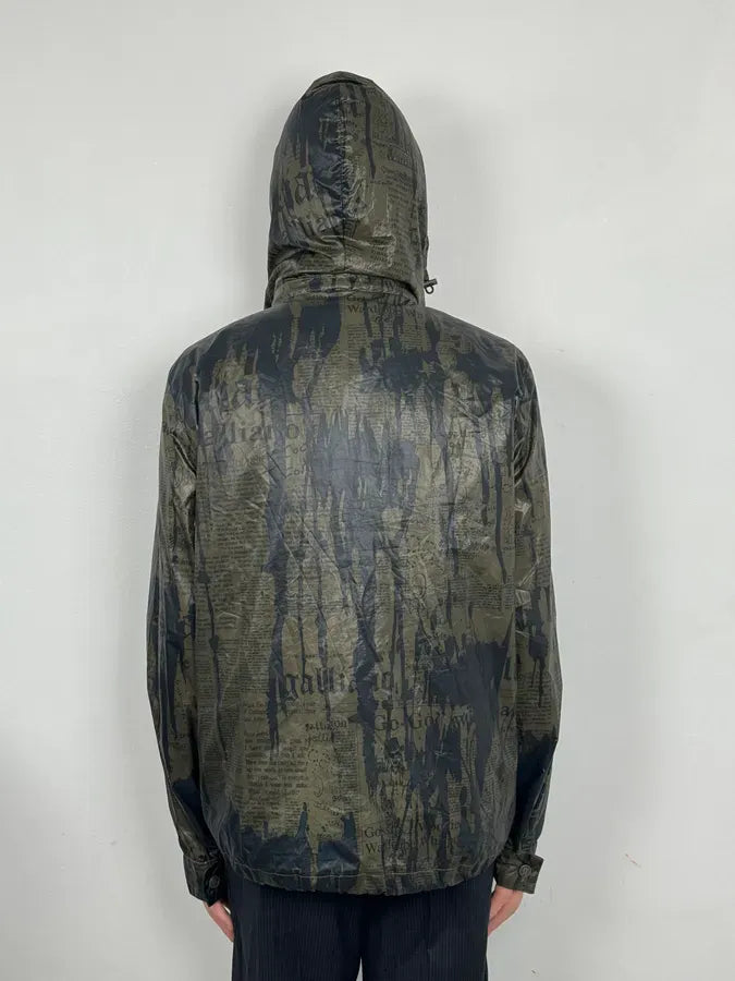 SS2008 Galliano 2 in 1 Khaki Brown & Black Newspaper Windbreaker Jacket BjXopDW 2