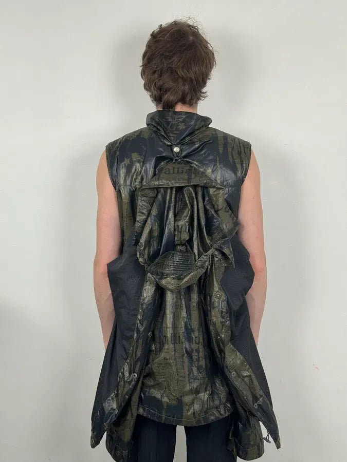 SS2008 Galliano 2 in 1 Khaki Brown & Black Newspaper Windbreaker Jacket BjXopDW 4