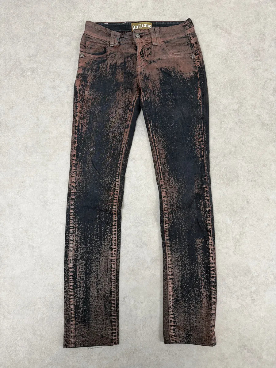SS2008 Galliano Skinny Copper Waxed Black & Brown Pants irveRoD 0