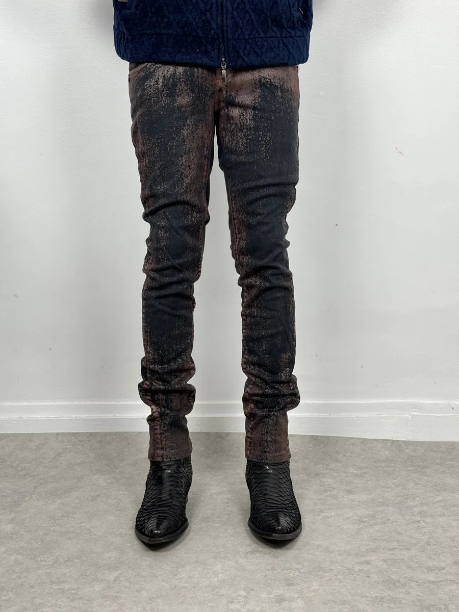 SS2008 Galliano Skinny Copper Waxed Black & Brown Pants irveRoD 1