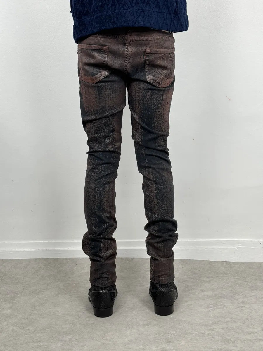 SS2008 Galliano Skinny Copper Waxed Black & Brown Pants irveRoD 3