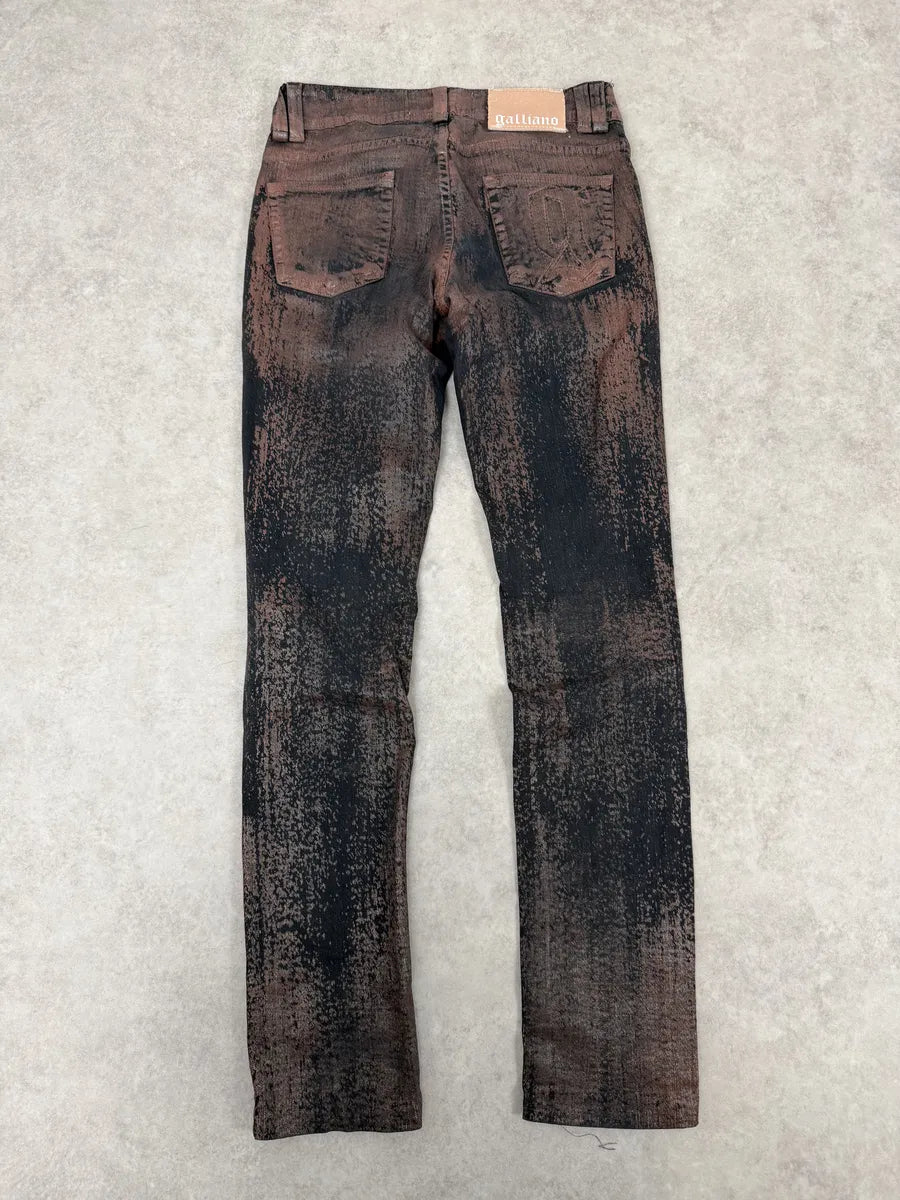 SS2008 Galliano Skinny Copper Waxed Black & Brown Pants irveRoD 4