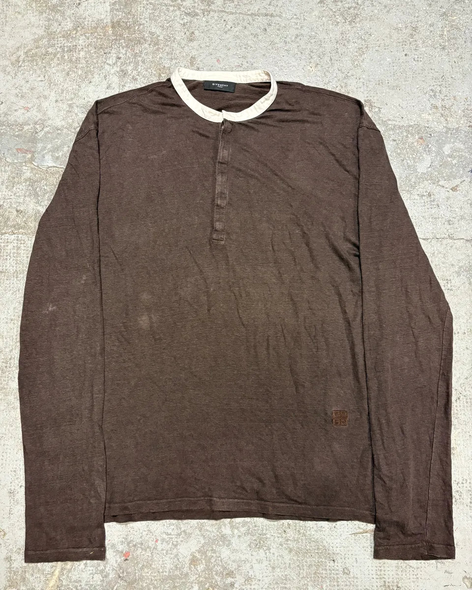 SS2008 Givenchy Brown Henley Longsleeves Top gAlYoas 0