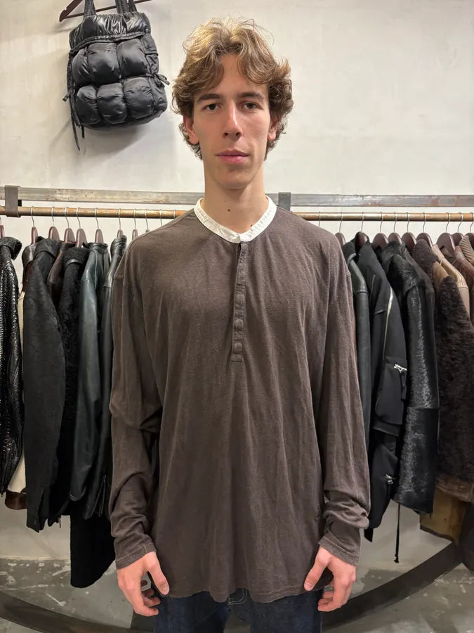 SS2008 Givenchy Brown Henley Longsleeves Top gAlYoas 1