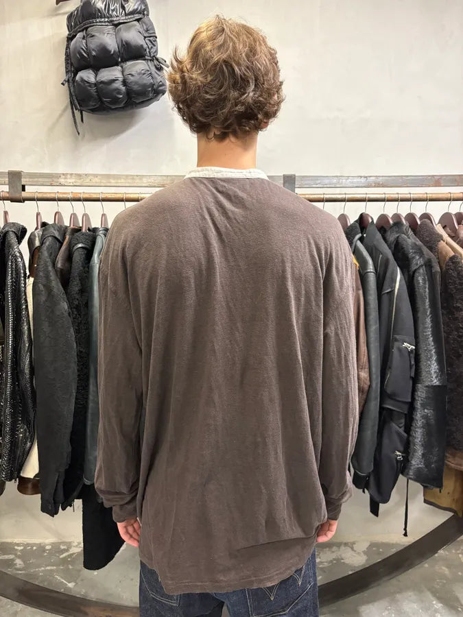 SS2008 Givenchy Brown Henley Longsleeves Top gAlYoas 2
