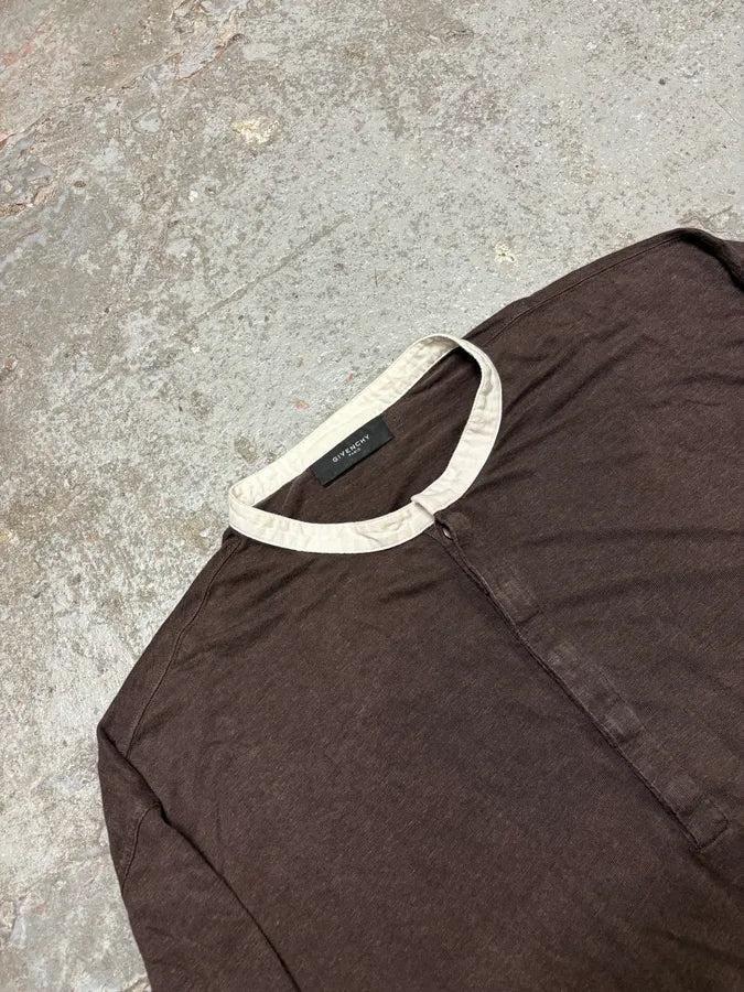 SS2008 Givenchy Brown Henley Longsleeves Top gAlYoas 4