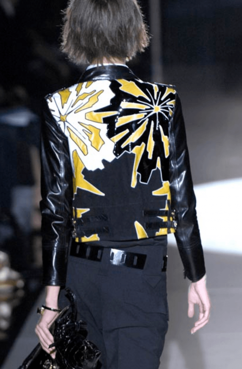 SS2008 Gucci Black & Yellow Floral Leather Biker Jacket by Frida Giannini bbgGkVP 1