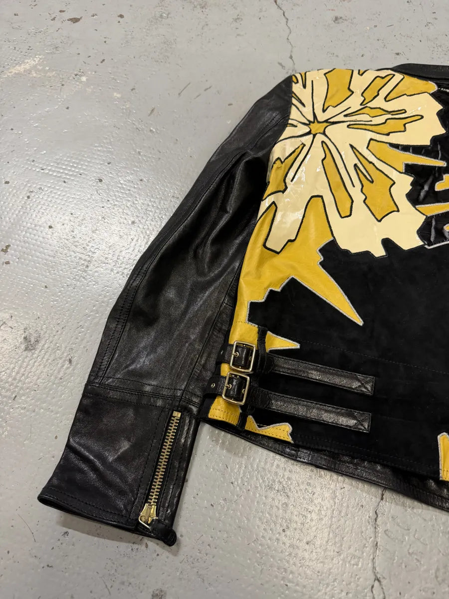 SS2008 Gucci Black & Yellow Floral Leather Biker Jacket by Frida Giannini bbgGkVP 8