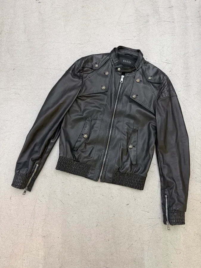 SS2008 Gucci Black Premium Leather Jacket by Frida Giannini QezIvPK 7
