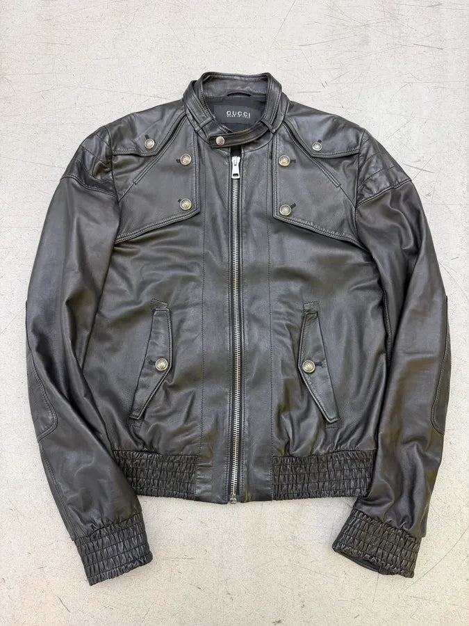SS2008 Gucci Black Premium Leather Jacket by Frida Giannini QezIvPK 0