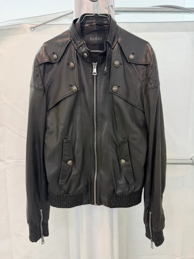 SS2008 Gucci Black Premium Leather Jacket by Frida Giannini QezIvPK 1