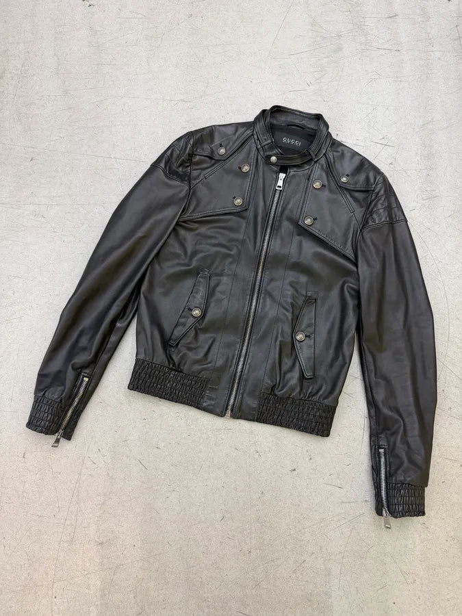 SS2008 Gucci Black Premium Leather Jacket by Frida Giannini QezIvPK 7
