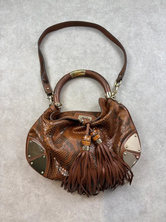 SS2008 Gucci Brown Python Leather Indy Shoulder Bag by Frida Giannini GQBZiby 0