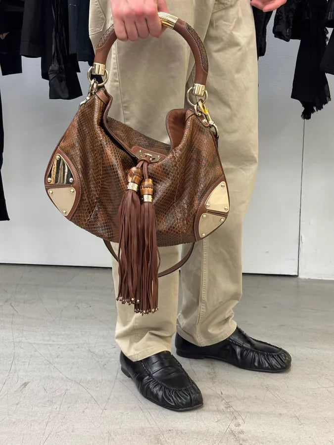 SS2008 Gucci Brown Python Leather Indy Shoulder Bag by Frida Giannini GQBZiby 1