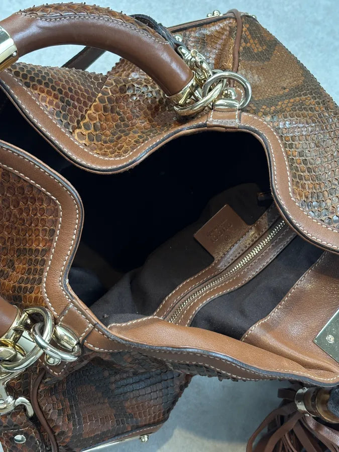 SS2008 Gucci Brown Python Leather Indy Shoulder Bag by Frida Giannini GQBZiby 13