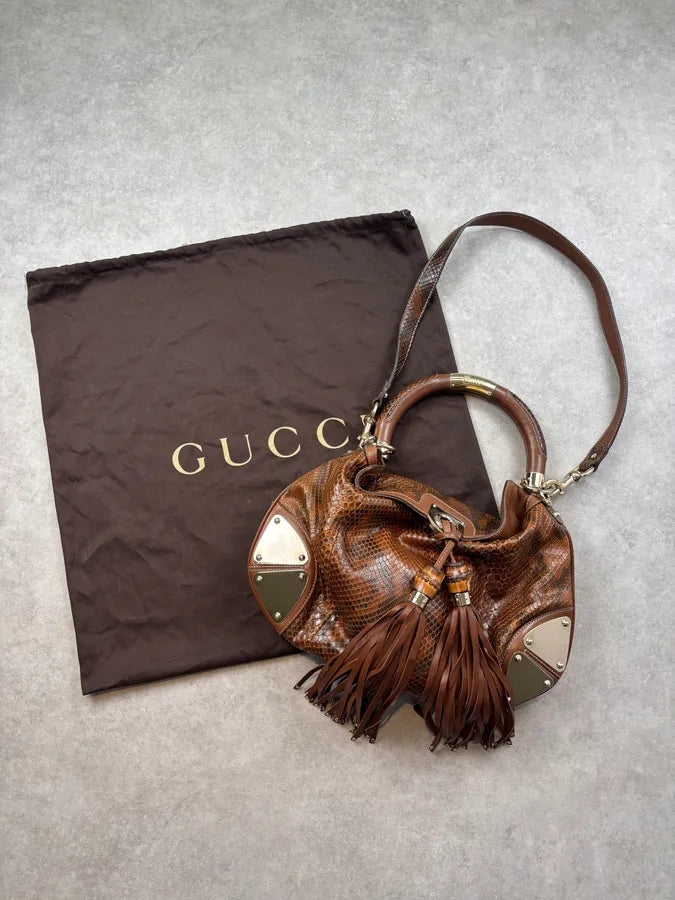SS2008 Gucci Brown Python Leather Indy Shoulder Bag by Frida Giannini GQBZiby 2