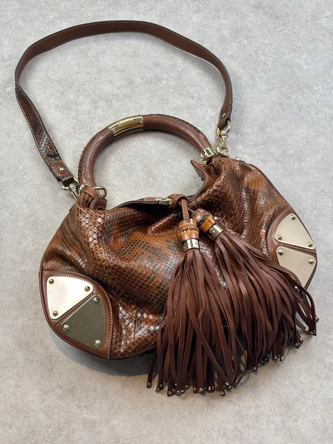 SS2008 Gucci Brown Python Leather Indy Shoulder Bag by Frida Giannini GQBZiby 4
