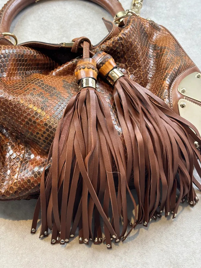 SS2008 Gucci Brown Python Leather Indy Shoulder Bag by Frida Giannini GQBZiby 5
