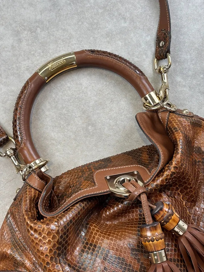 SS2008 Gucci Brown Python Leather Indy Shoulder Bag by Frida Giannini GQBZiby 6